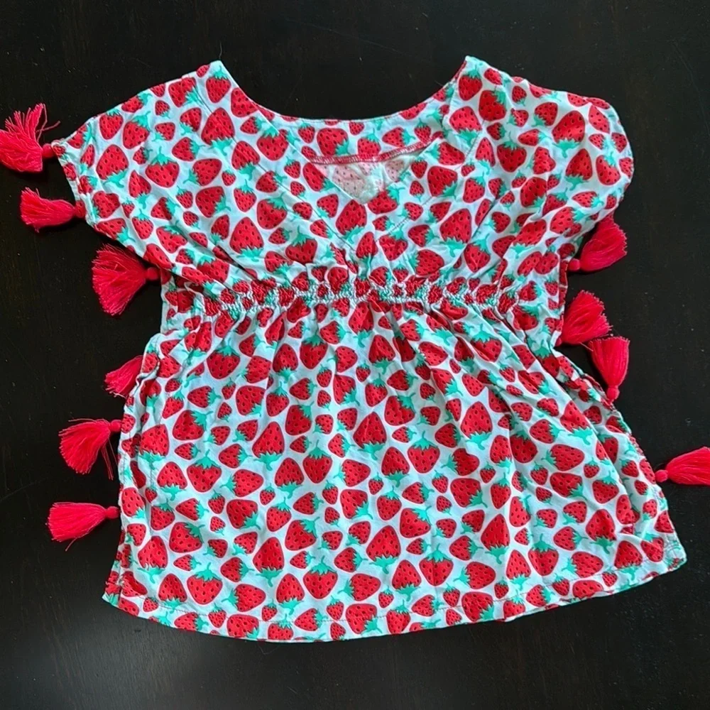 Strawberry Print Top with Tassels